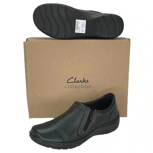 Clarks Womens Loafers 7M Cora Giny Black Pebbled Leather Ultimate Comfort - Picture 11 of 12